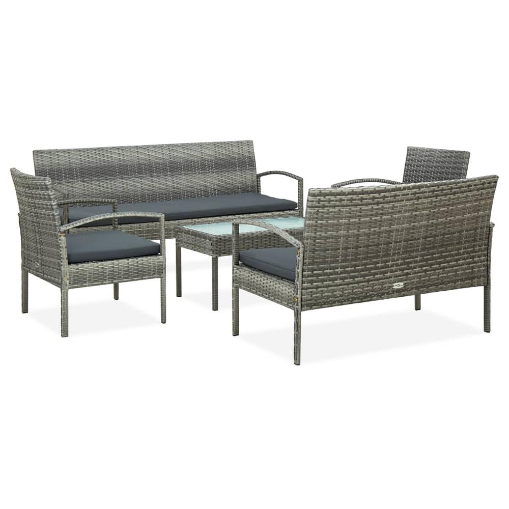 vidaXL 5 Piece Patio Lounge Set with Cushions Poly Rattan Gray, 45790. The main picture.