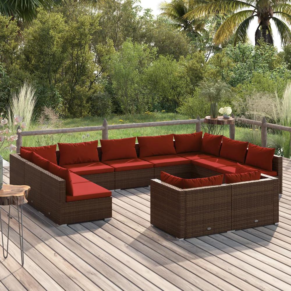 vidaXL 11 Piece Patio Lounge Set with Cushions Brown Poly Rattan, 3102075. The main picture.