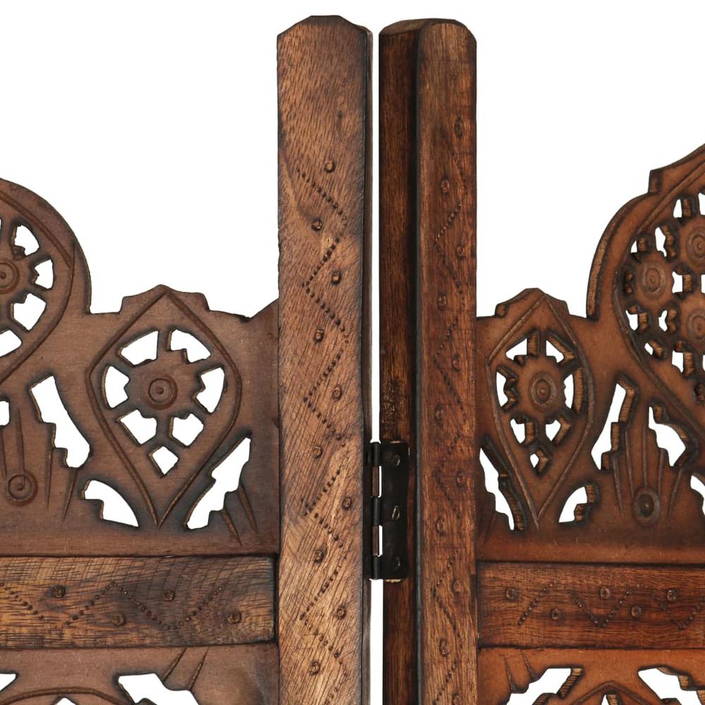 vidaXL Hand carved 4-Panel Room Divider Brown 63"x65" Solid Mango Wood, 285325. Picture 4