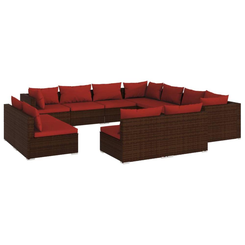 vidaXL 11 Piece Patio Lounge Set with Cushions Brown Poly Rattan, 3102827. Picture 2