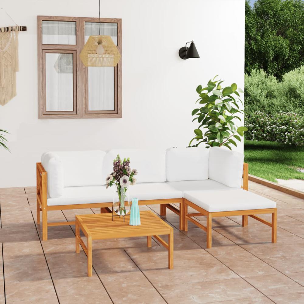 vidaXL 5 Piece Patio Lounge Set with Cream Cushions Solid Teak Wood. Picture 1