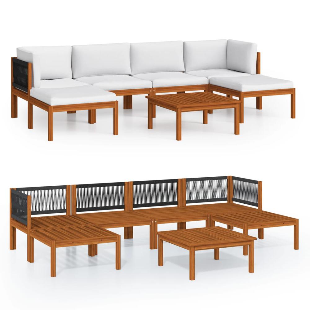 vidaXL 7 Piece Patio Lounge Set with Cushions Cream Solid Acacia Wood, 3057897. Picture 2