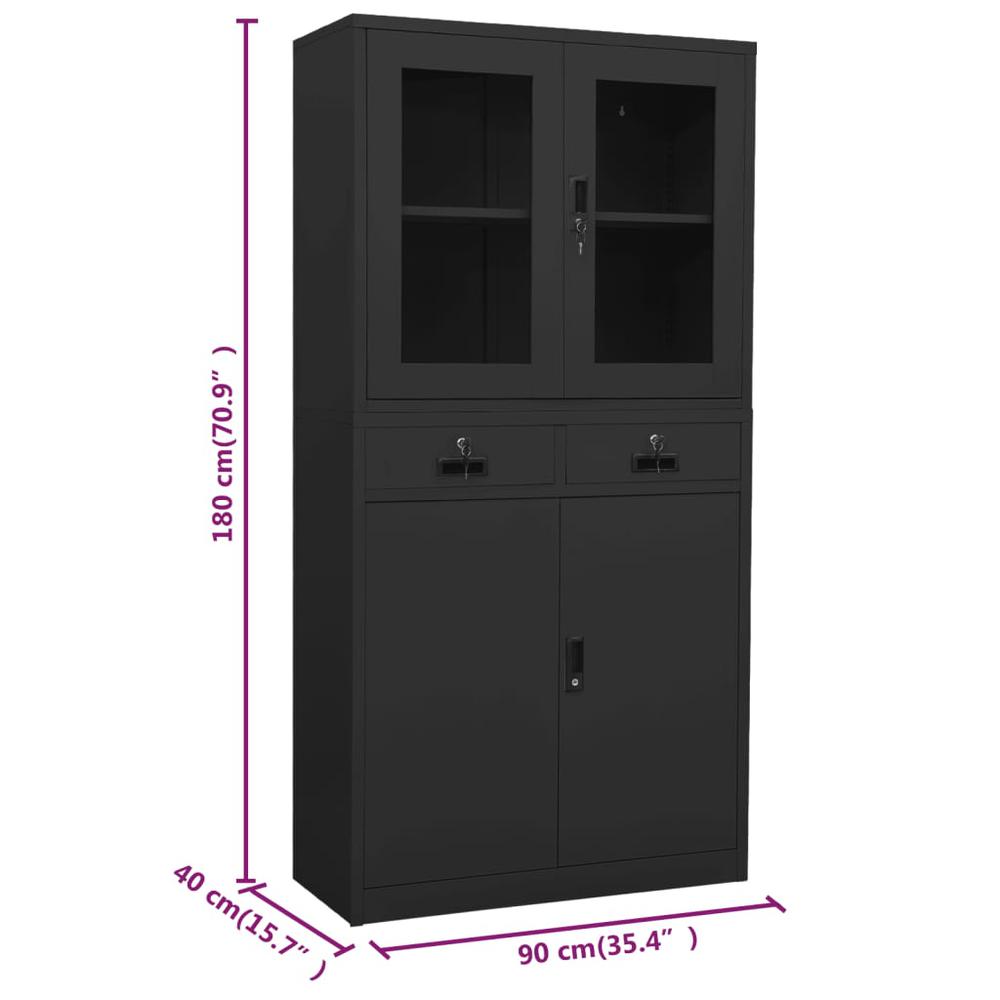 vidaXL Office Cabinet Anthracite 35.4"x15.7"x70.9" Steel and Tempered Glass, 336424. Picture 11