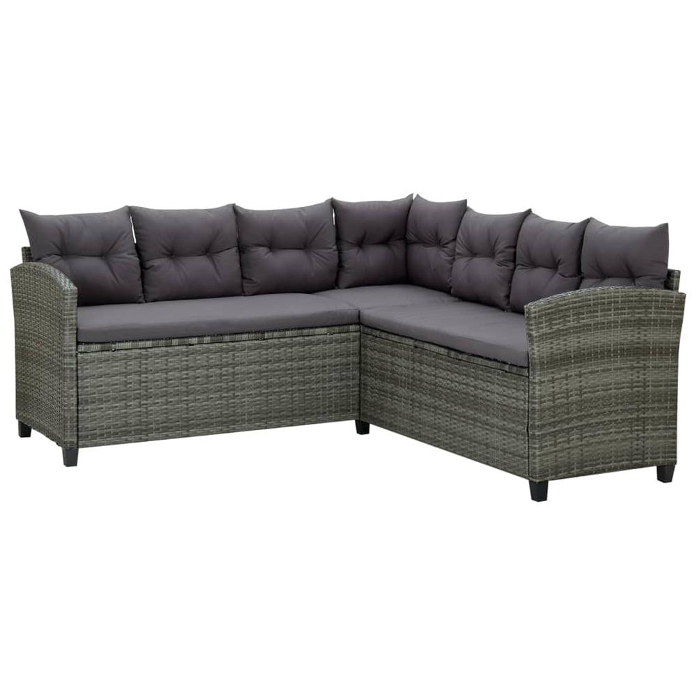 vidaXL 6 Piece Patio Lounge Set with Cushions Poly Rattan Gray, 316870. Picture 3
