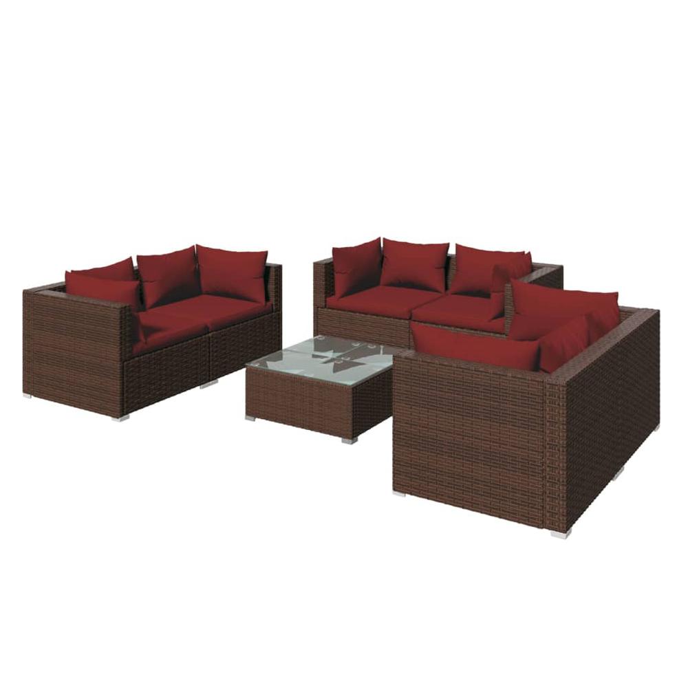 vidaXL 7 Piece Patio Lounge Set with Cushions Poly Rattan Brown, 3102307. Picture 2