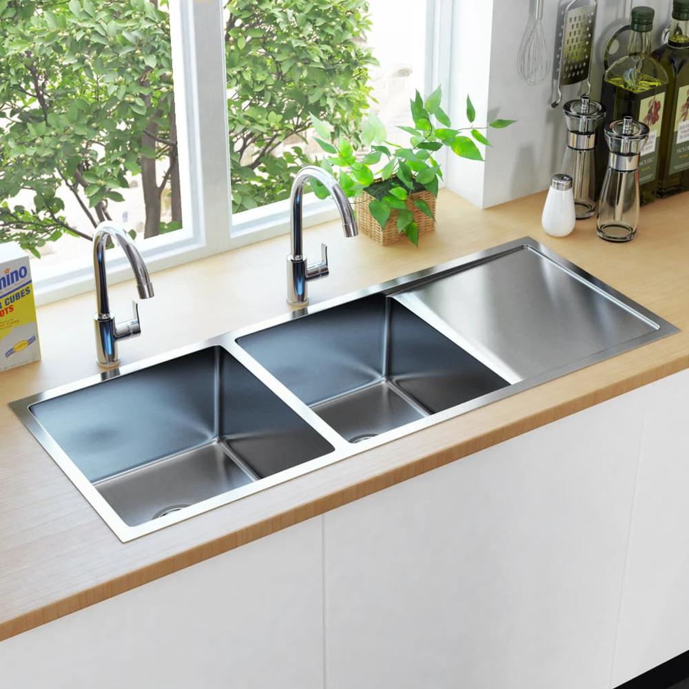 vidaXL Handmade Kitchen Sink with Strainer Stainless Steel, 145081. Picture 1