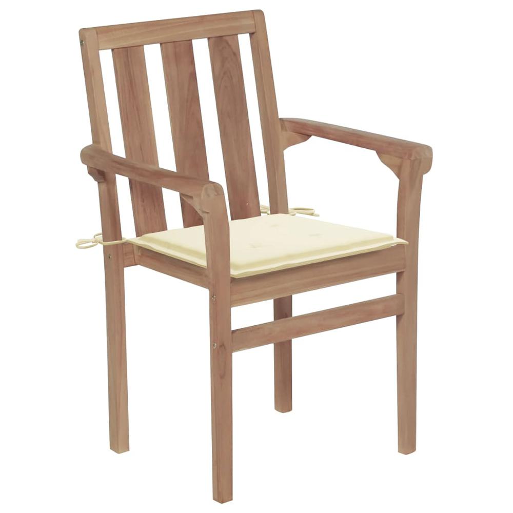 vidaXL Patio Chairs 2 pcs with Cream Cushions Solid Teak Wood, 3062210. Picture 2