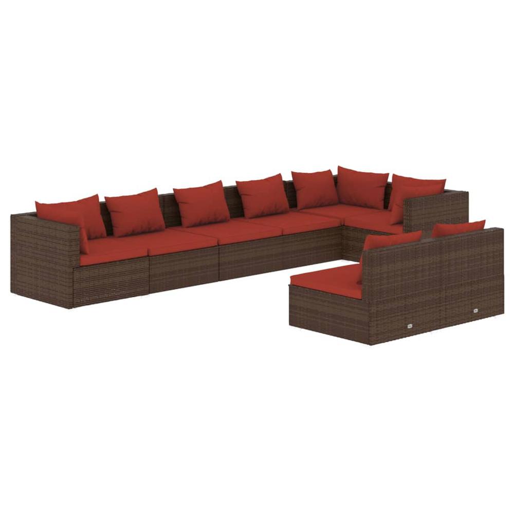 vidaXL 8 Piece Patio Lounge Set with Cushions Brown Poly Rattan, 3102403. Picture 2
