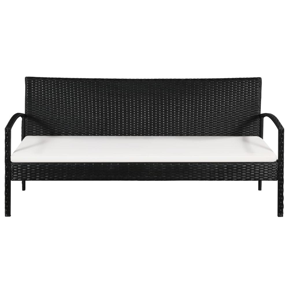 vidaXL 3 Seater Patio Sofa with Cushions Black Poly Rattan. Picture 2
