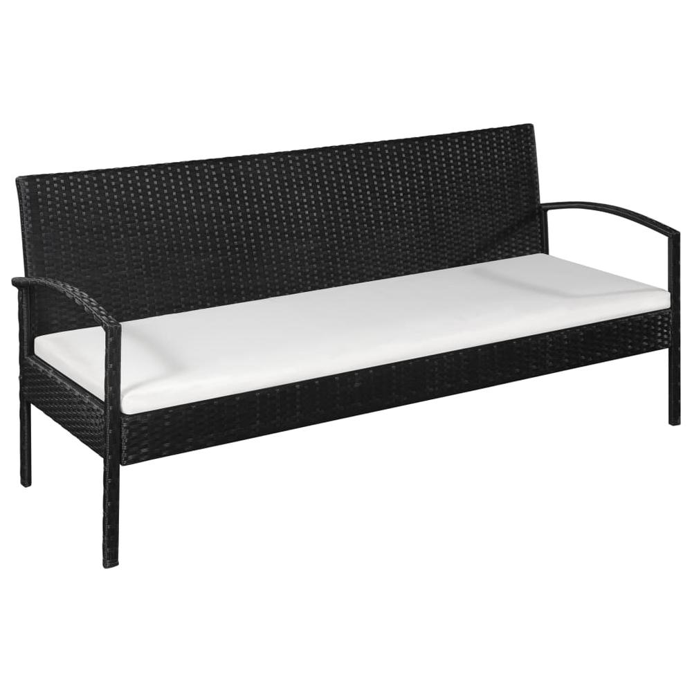 vidaXL 3 Seater Patio Sofa with Cushions Black Poly Rattan. Picture 1