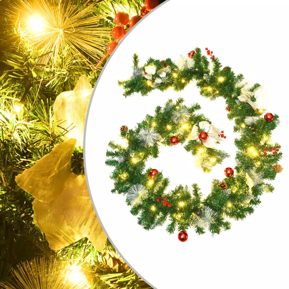 vidaXL Christmas Garland with LED Lights Green 8.9' PVC, 320971. Picture 1