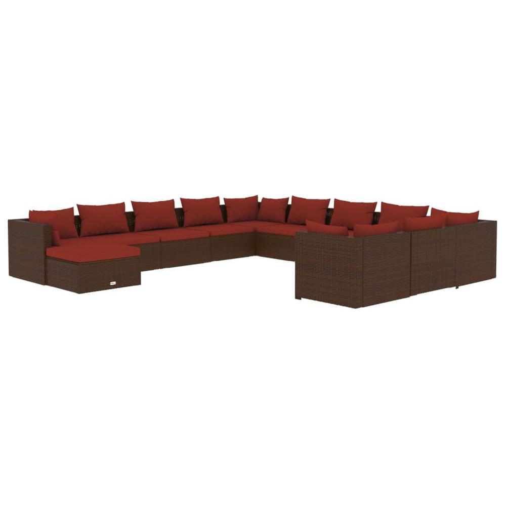 vidaXL 12 Piece Patio Lounge Set with Cushions Poly Rattan Brown, 3102731. Picture 2