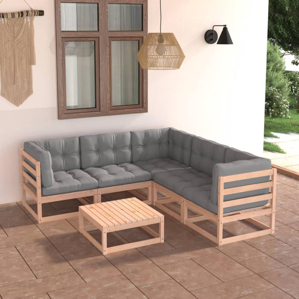 vidaXL 6 Piece Patio Lounge Set with Cushions Solid Pinewood, 3076779. Picture 1