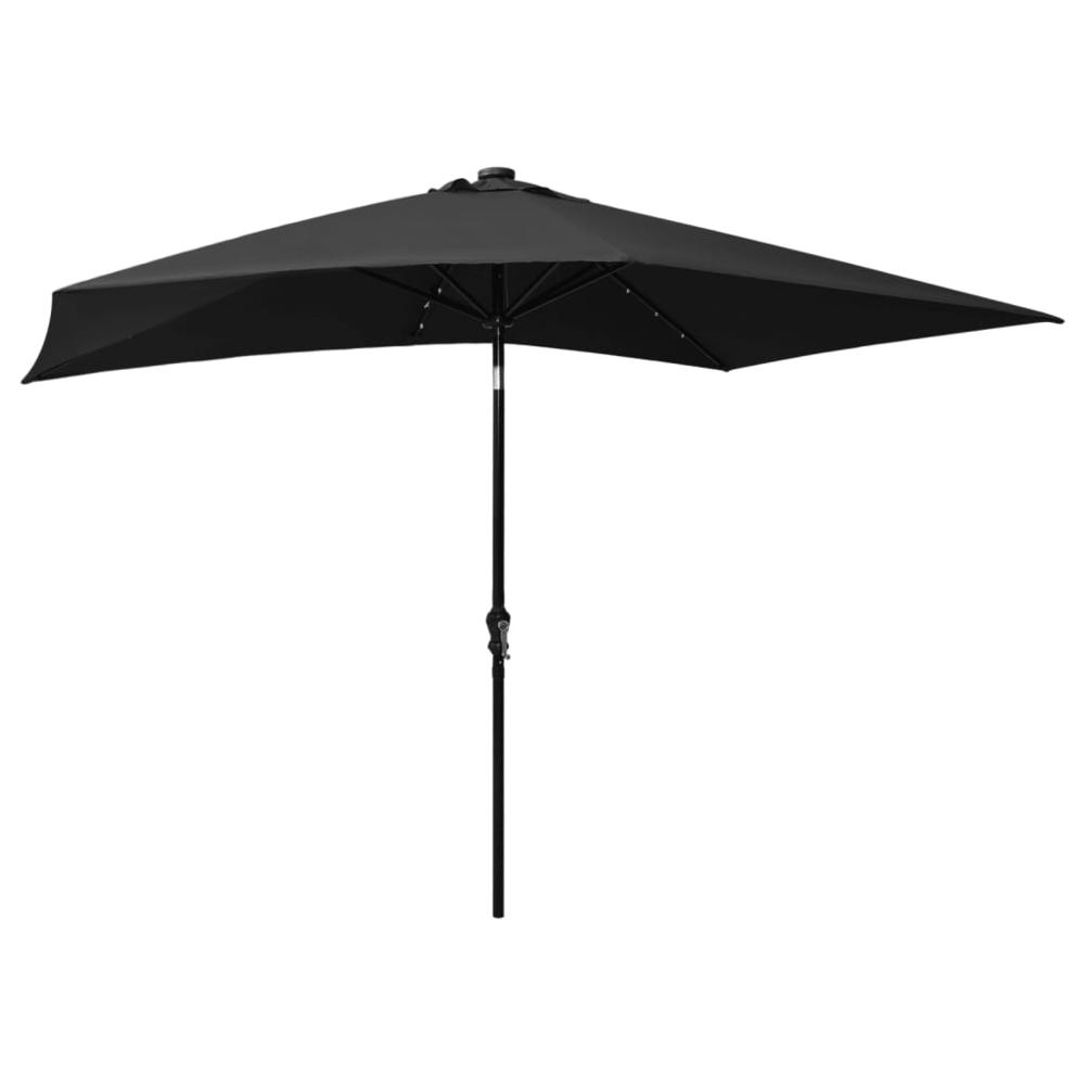 vidaXL Parasol with LEDs and Steel Pole Black 6.6'x9.8'. Picture 4