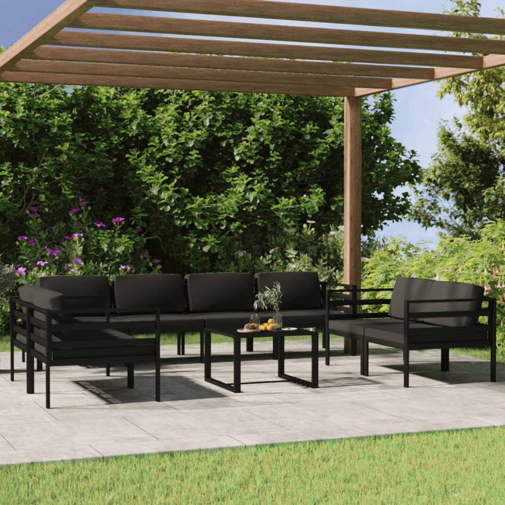 vidaXL 9 Piece Patio Lounge Set with Cushions Aluminum Anthracite, 3107799. Picture 1