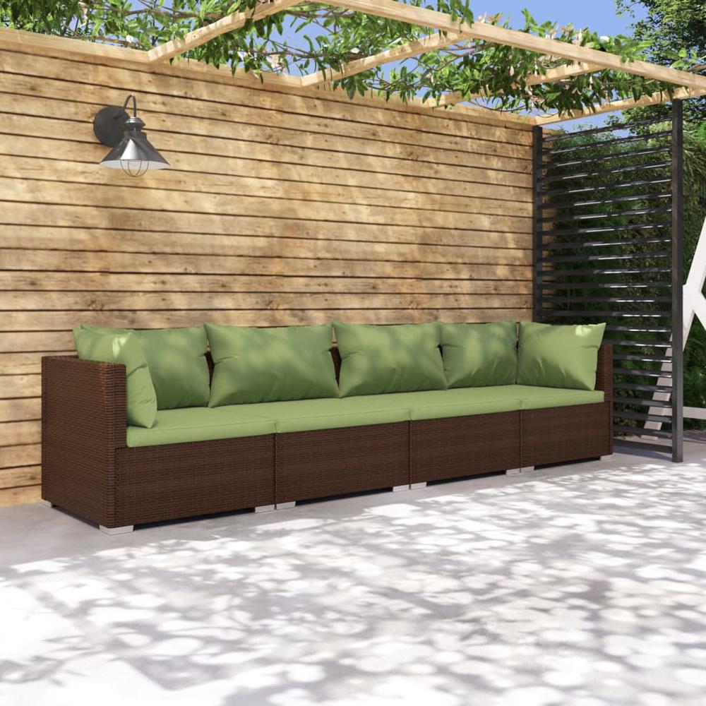 vidaXL 4 Piece Patio Lounge Set with Cushions Poly Rattan Brown, 3101428. Picture 1