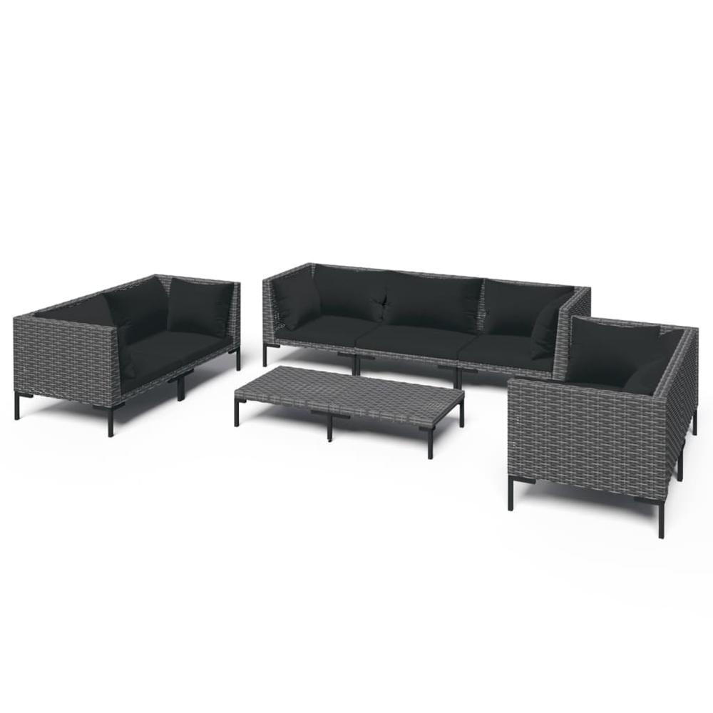 vidaXL 8 Piece Patio Lounge Set with Cushions Poly Rattan Dark Gray, 3099833. Picture 2
