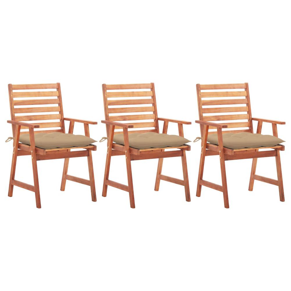 vidaXL Patio Dining Chairs 3 pcs with Cushions Solid Acacia Wood, 3064365. Picture 1