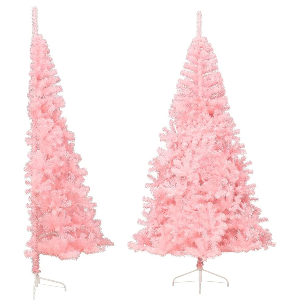 vidaXL Artificial Half Christmas Tree with Stand Pink 94.5" PVC. Picture 2