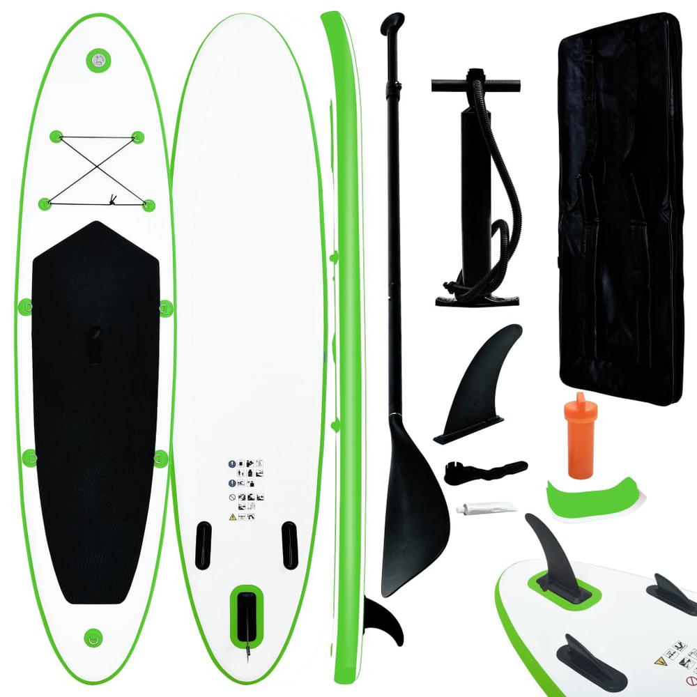 vidaXL Inflatable Stand Up Paddleboard Set Green and White 2731. Picture 1