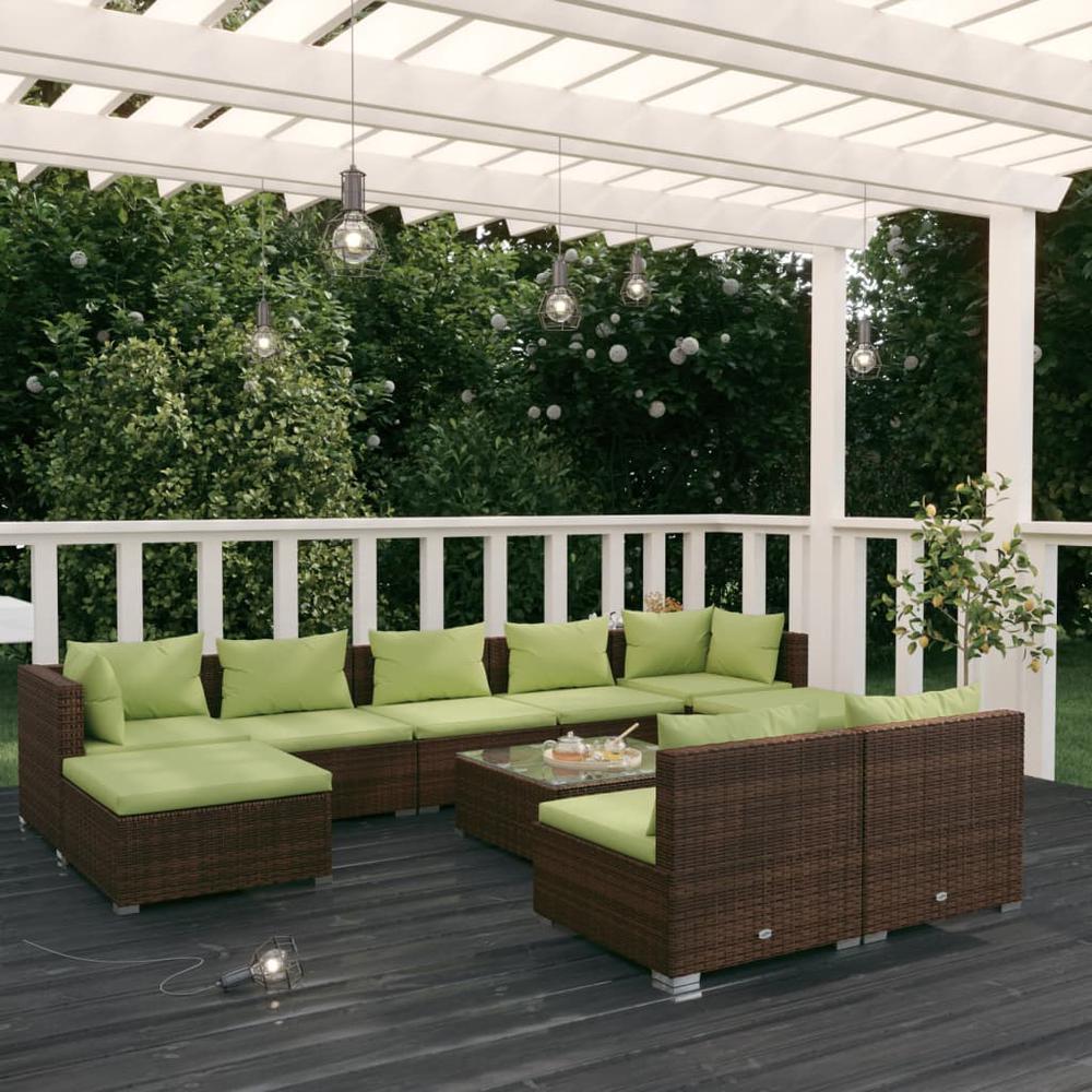 vidaXL 10 Piece Patio Lounge Set with Cushions Brown Poly Rattan, 3102012. Picture 1