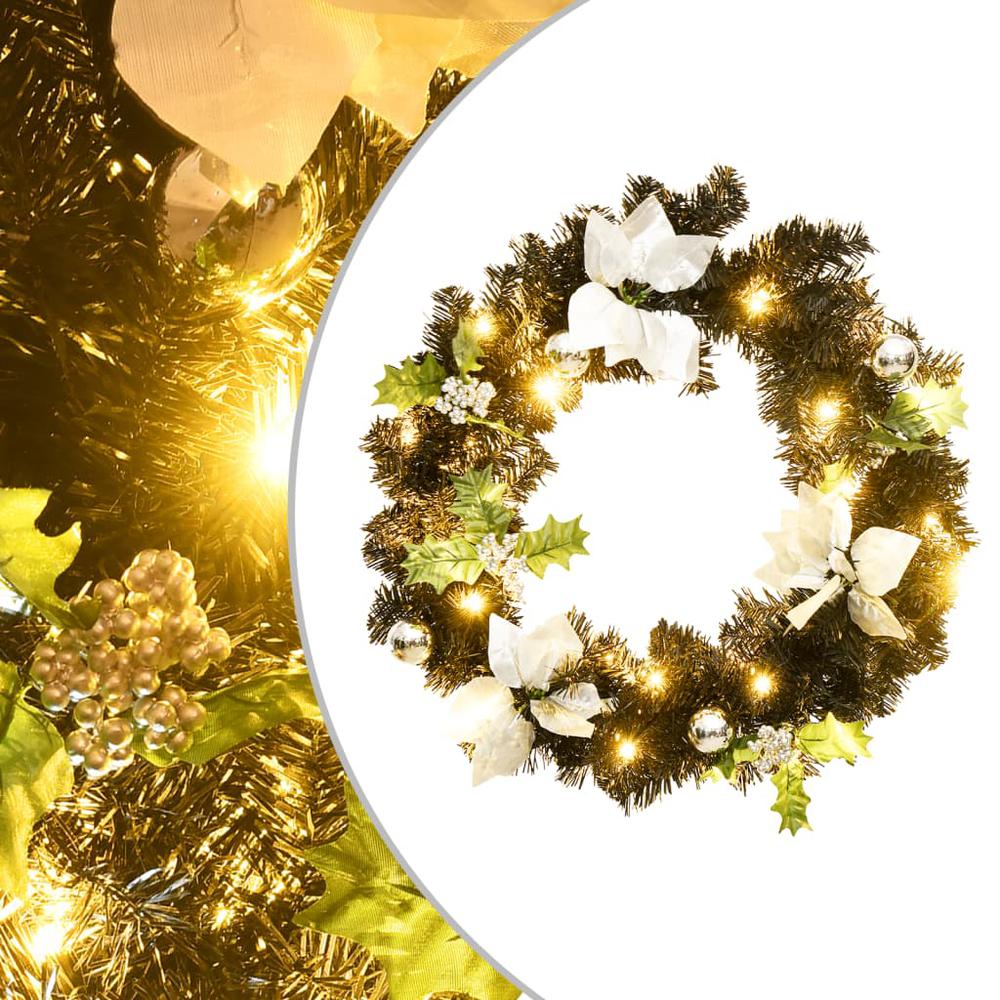 vidaXL Christmas Wreath with LED Lights Black 23.6" PVC. Picture 1