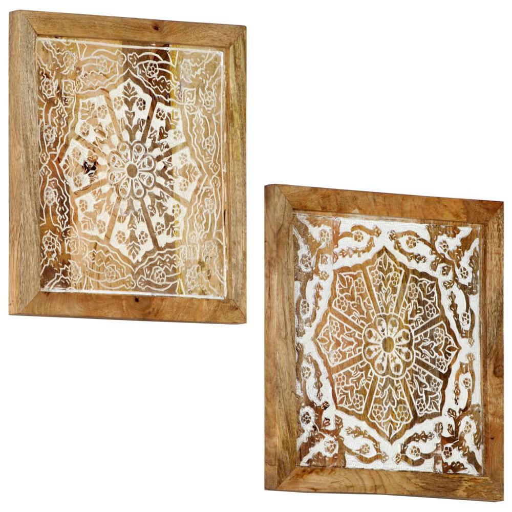 vidaXL Hand-Carved Wall Panels 2 pcs Solid Mango Wood 15.7"x15.7"x0.6". Picture 1