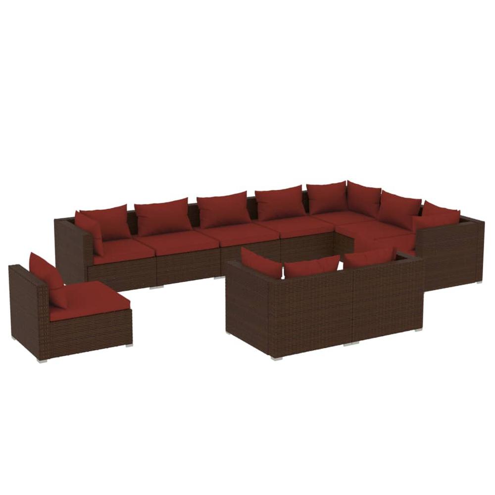 vidaXL 10 Piece Patio Lounge Set with Cushions Poly Rattan Brown, 3102659. Picture 2