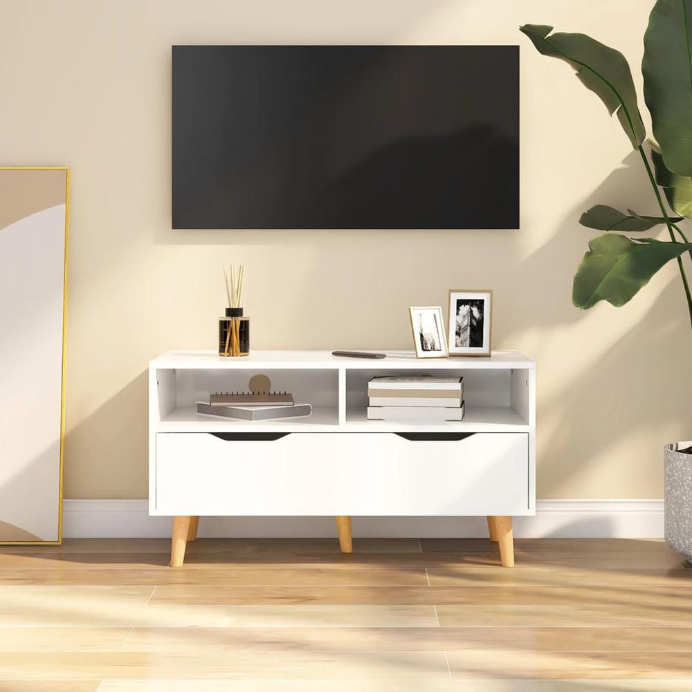 vidaXL TV Cabinet High Gloss White 35.4"x15.7"x19.1" Engineered Wood. Picture 1