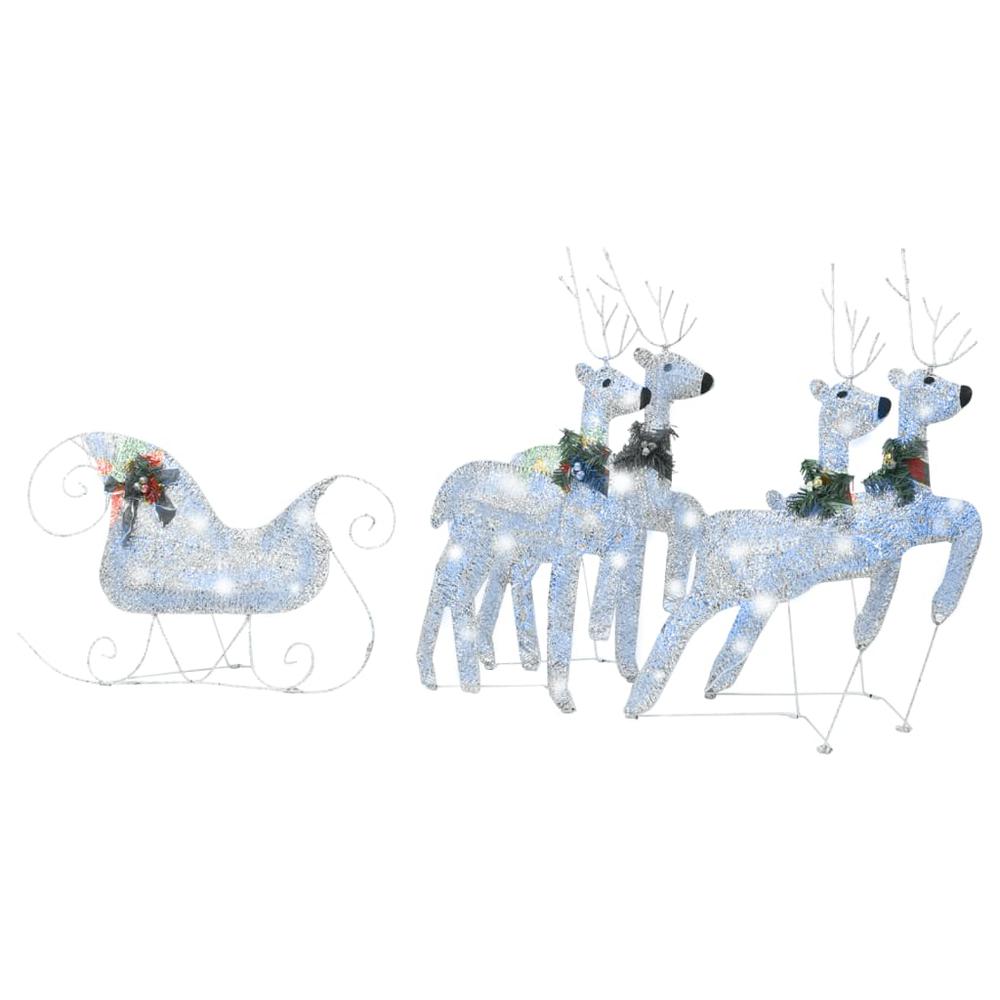 vidaXL Reindeer & Sleigh Christmas Decoration 100 LEDs Outdoor Silver, 329832. Picture 2
