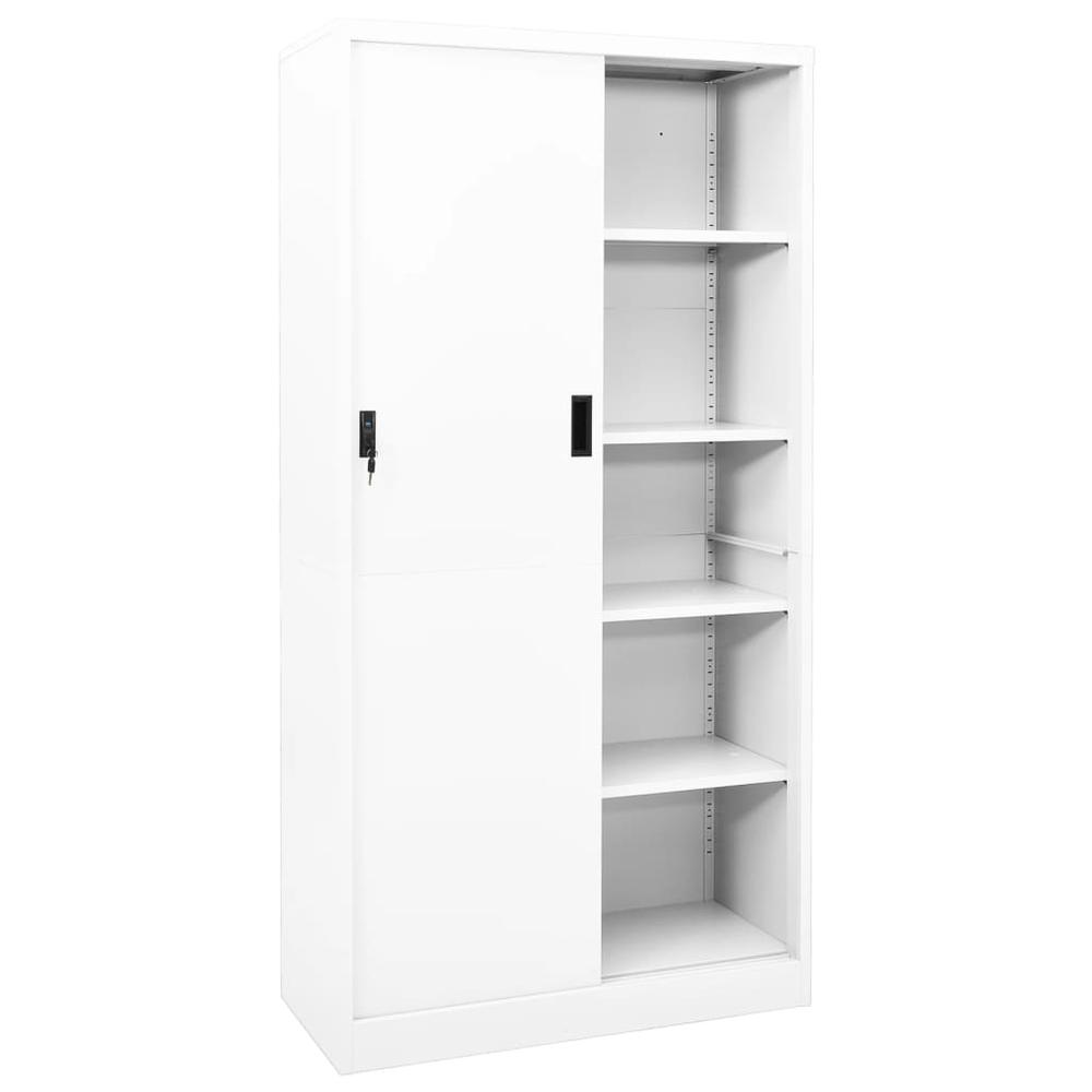 vidaXL Office Cabinet with Sliding Door White 35.4"x15.7"x70.9" Steel, 335958. Picture 2