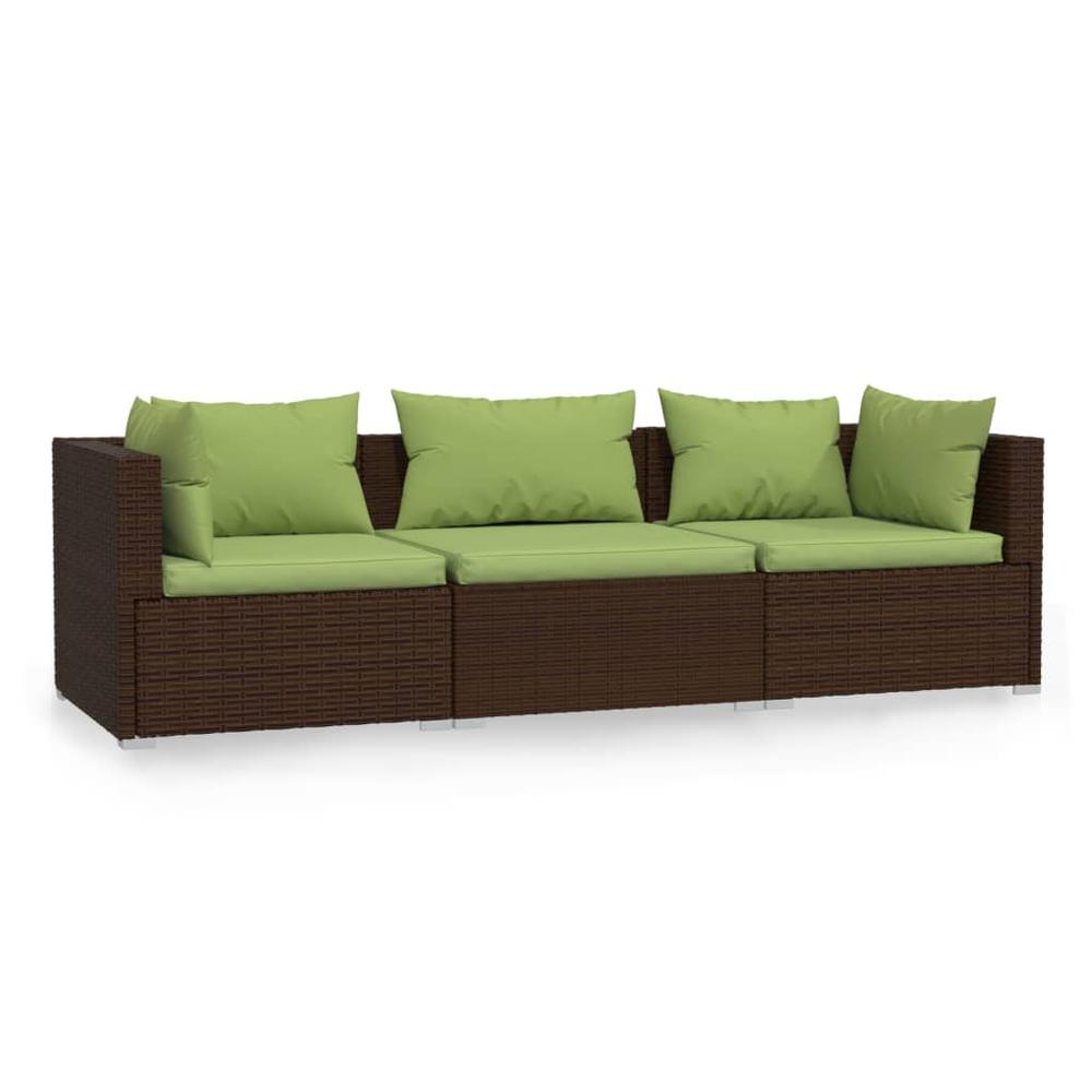 vidaXL 3-Seater Sofa with Cushions Brown Poly Rattan, 317555. Picture 2