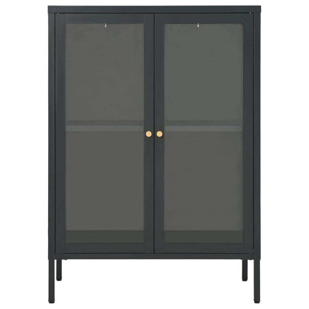 vidaXL Sideboard Anthracite 29.5"x13.8"x41.3" Steel and Glass. Picture 3