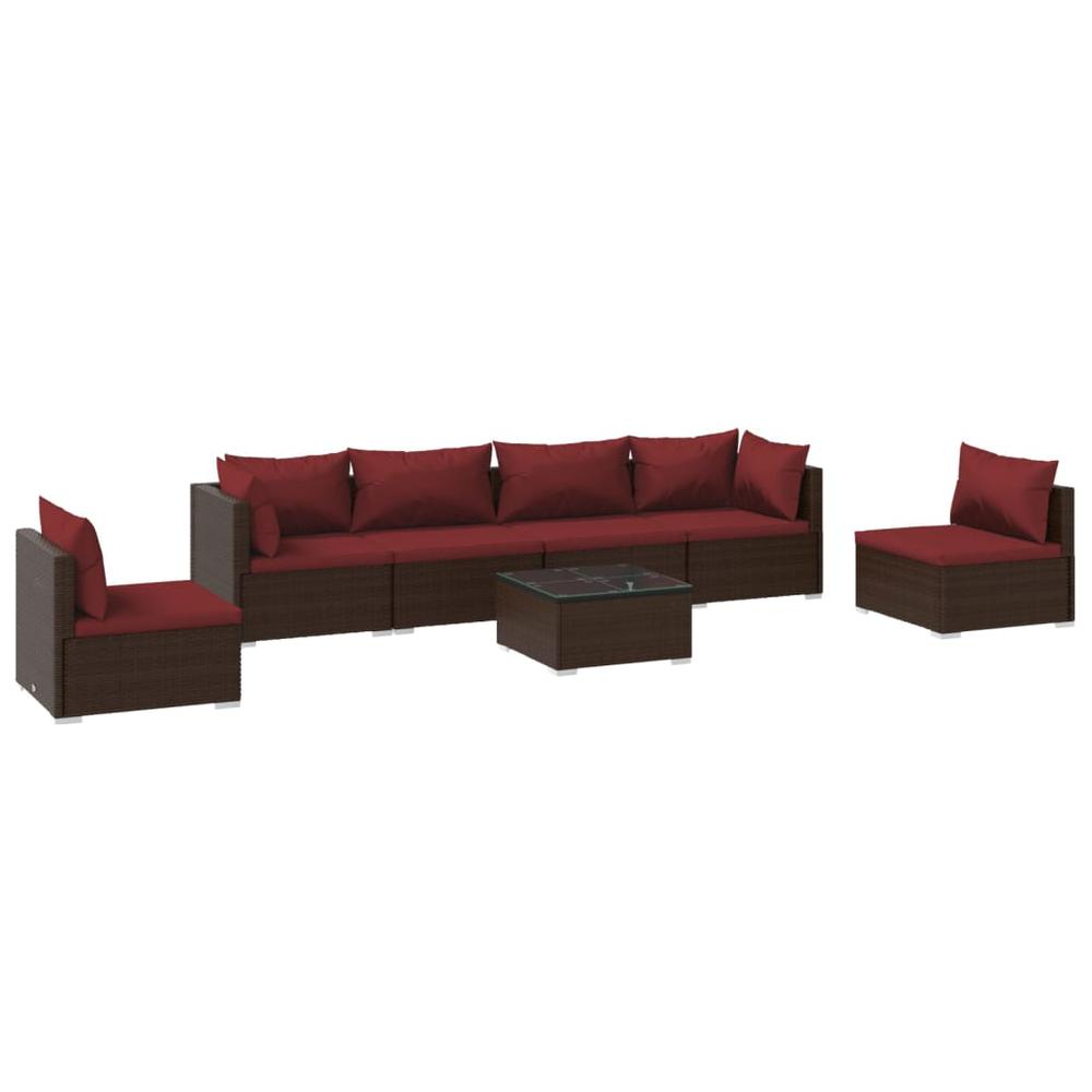 vidaXL 7 Piece Patio Lounge Set with Cushions Poly Rattan Brown, 3102219. Picture 2