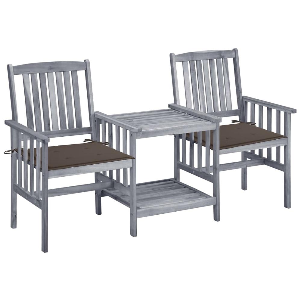 vidaXL Patio Chairs with Tea Table and Cushions Solid Acacia Wood, 3061310. Picture 1