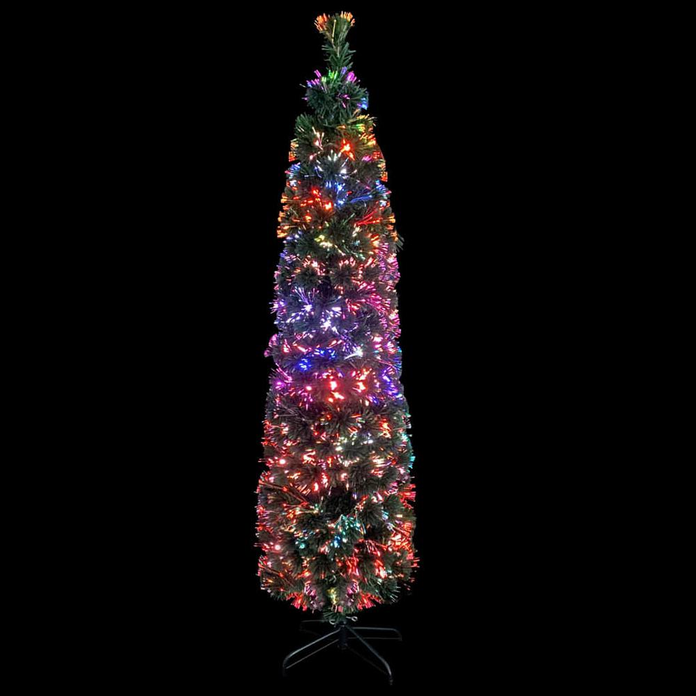 vidaXL Artificial Slim Christmas Tree with Stand 70.9" Fiber Optic. Picture 3