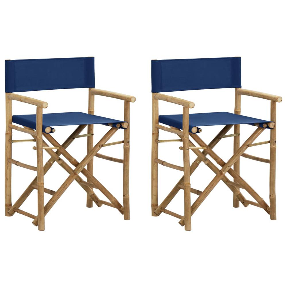 vidaXL Folding Director's Chairs 2 pcs Blue Bamboo and Fabric. Picture 1