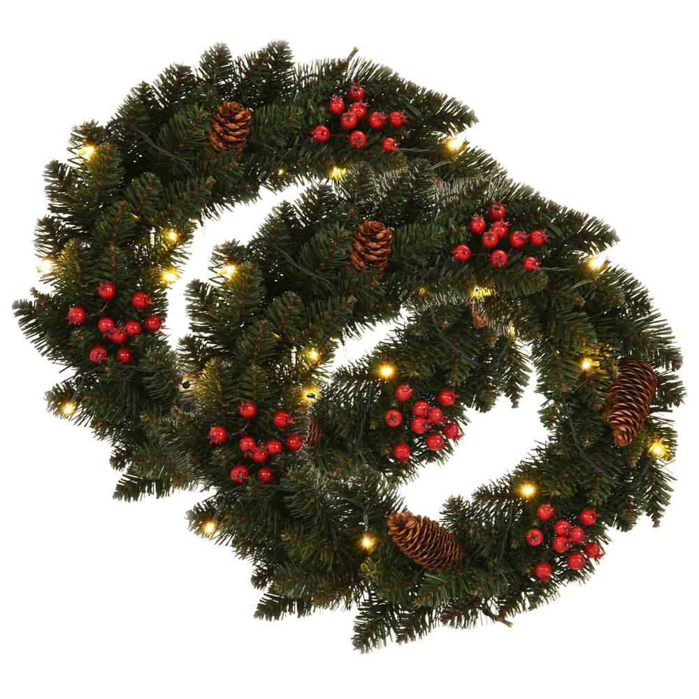 vidaXL Christmas Wreaths 2 pcs with Decoration Green 17.7". Picture 1