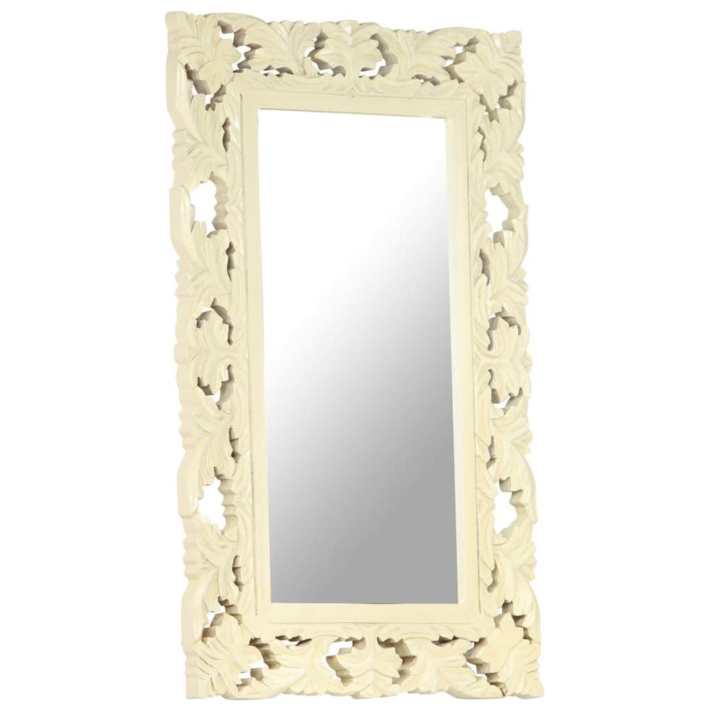 vidaXL Hand Carved Mirror White 31.5"x19.7" Solid Mango Wood. Picture 2