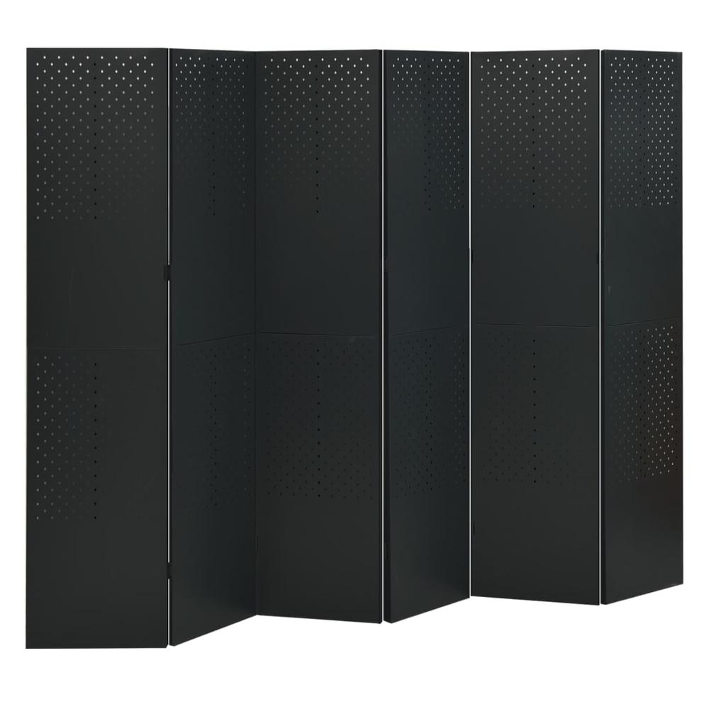 vidaXL 6-Panel Room Divider Black 94.5"x70.9" Steel. Picture 1