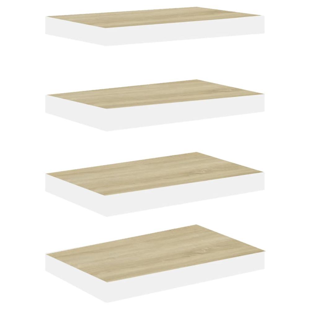 vidaXL Floating Wall Shelves 4 pcs Oak and White 15.7"x9.1"x1.5" MDF. Picture 2