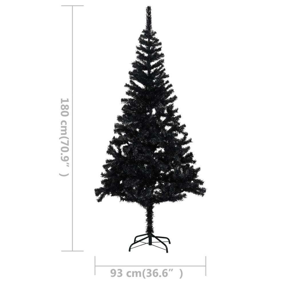 vidaXL Artificial Christmas Tree with LEDs&Ball Set Black 70.9" PVC, 3077590. Picture 12