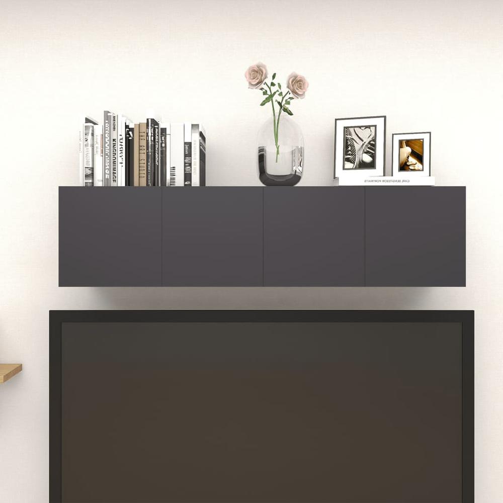 vidaXL Wall Mounted TV Cabinets 4 pcs Gray 12"x11.8"x11.8". Picture 4