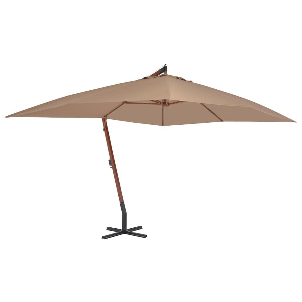 vidaXL Cantilever Umbrella with Wooden Pole 157.5"x118.1" Taupe. Picture 1