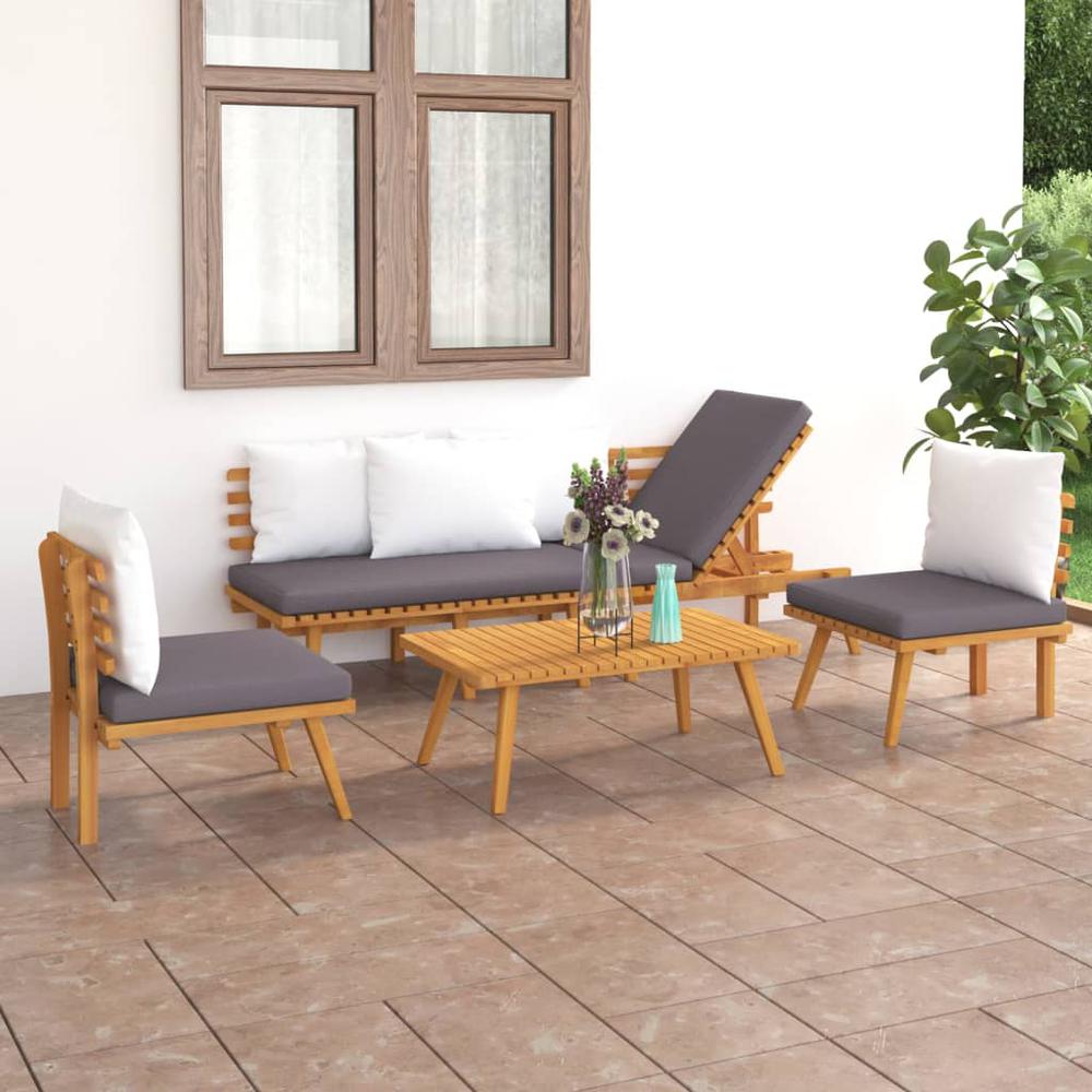 vidaXL 4 Piece Patio Lounge Set with Cushions Solid Acacia Wood, 3087010. Picture 1