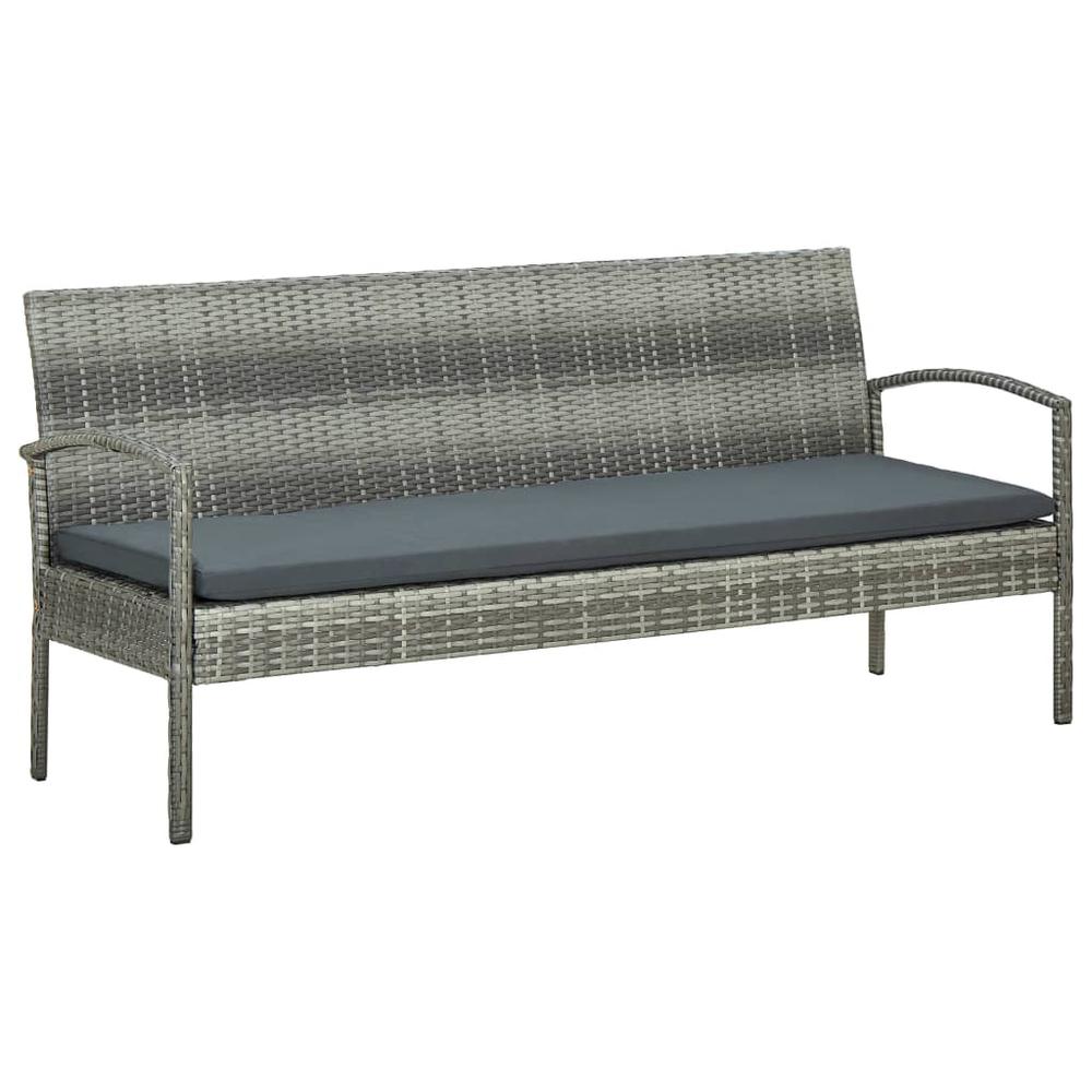 vidaXL 3-Seater Patio Sofa with Cushion Gray Poly Rattan. Picture 1
