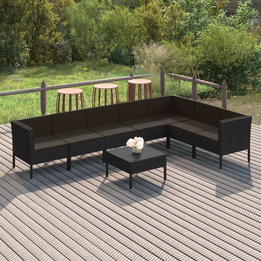 vidaXL 8 Piece Patio Lounge Set with Cushions Poly Rattan Black, 3094429. Picture 1
