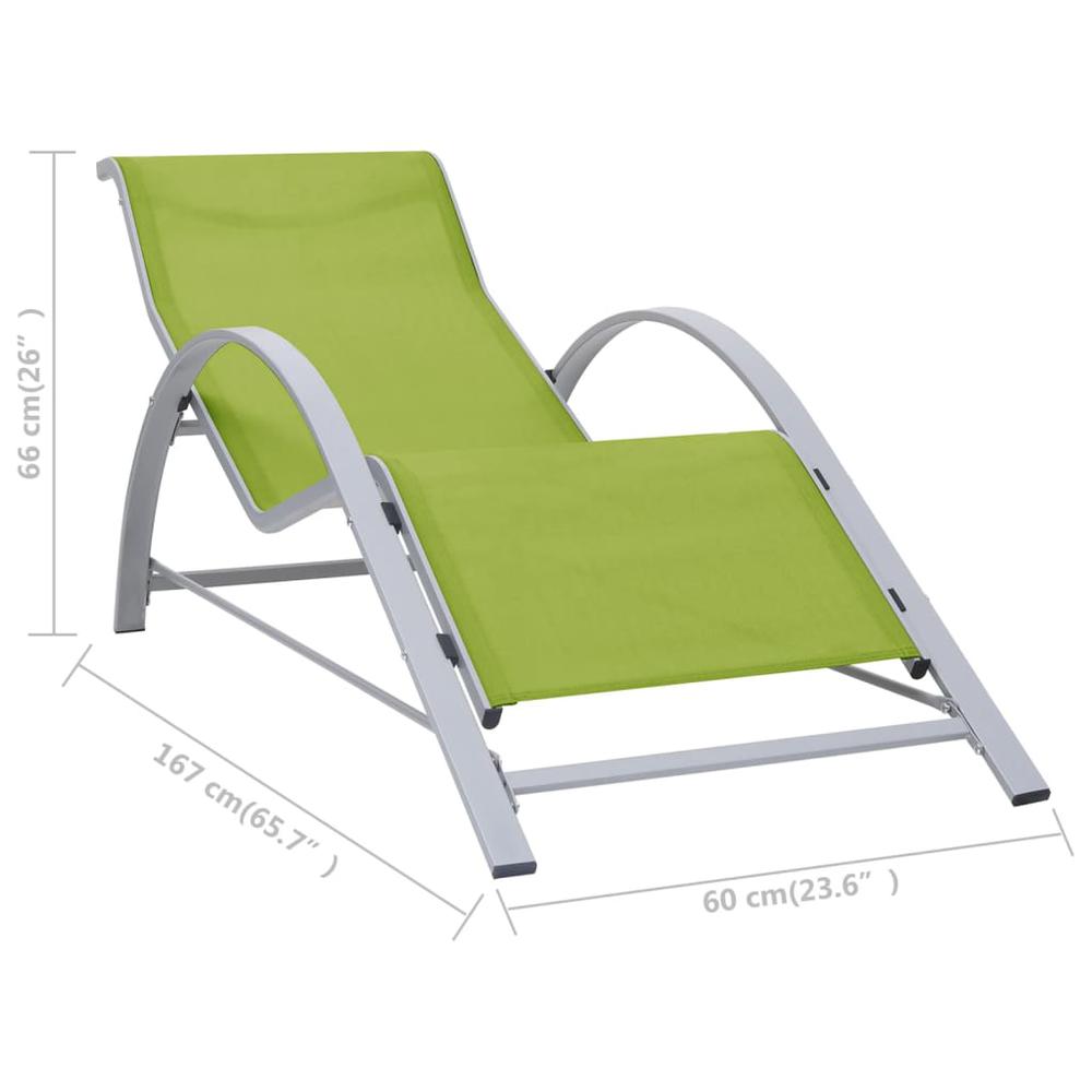 vidaXL Sun Loungers 2 pcs with Table Aluminum Green. Picture 12