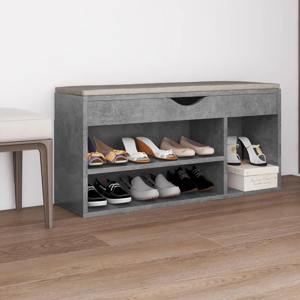 vidaXL Shoe Bench with Cushion Concrete Gray 40.9"x11.8"x19.3" Engineered Wood. Picture 1