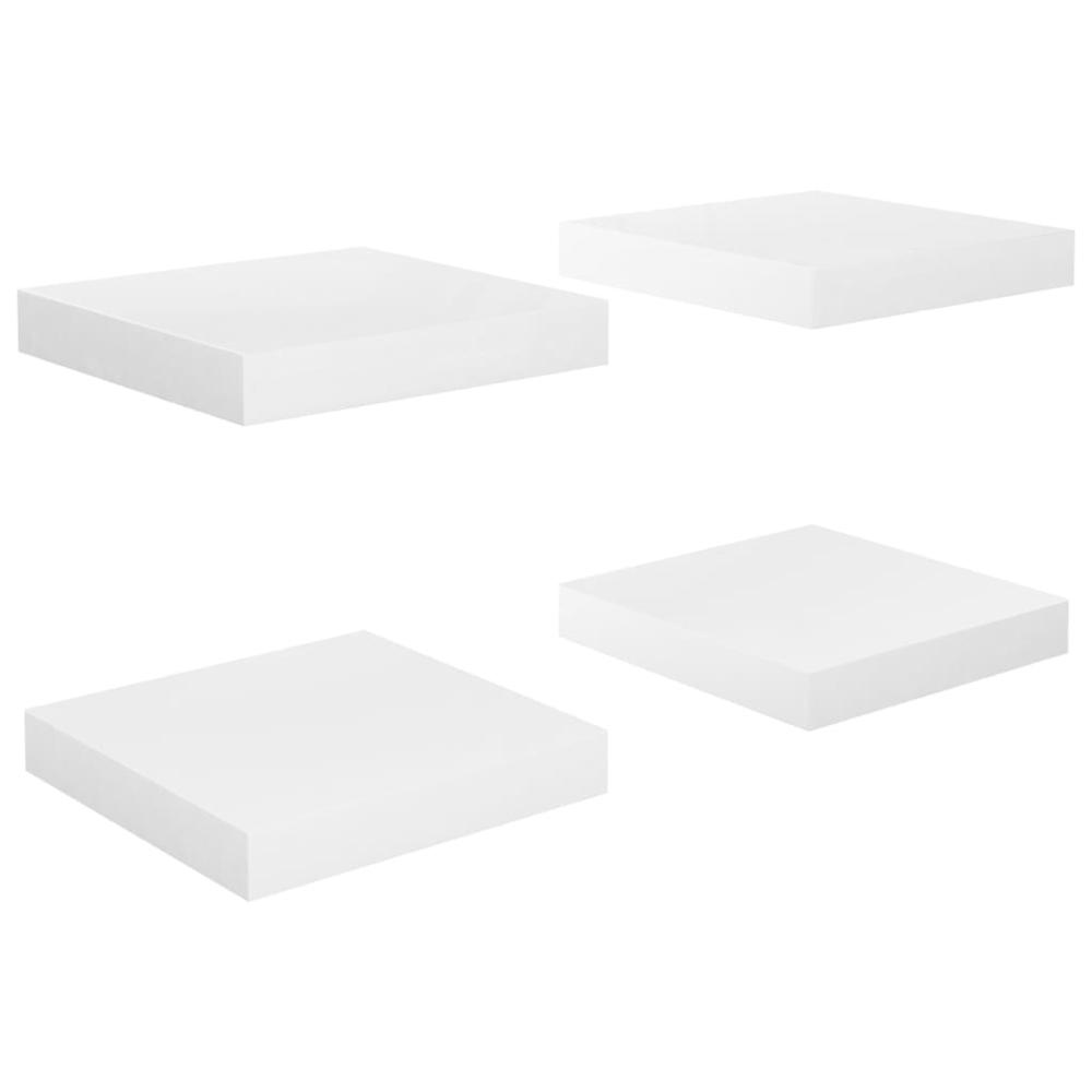 vidaXL Floating Wall Shelves 4 pcs High Gloss White 9.1"x9.3"x1.5" MDF. Picture 2
